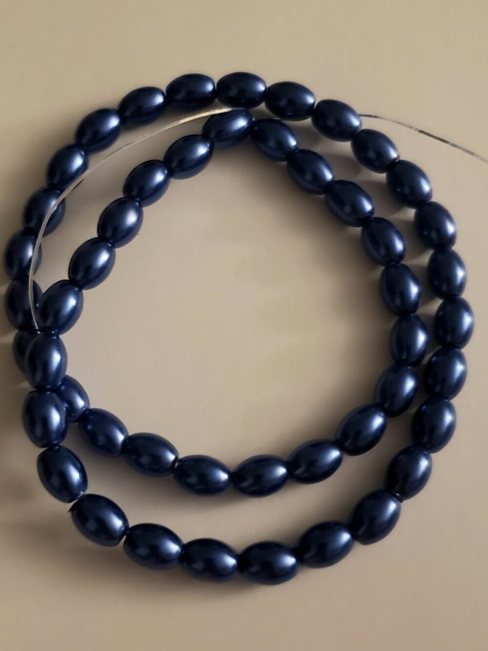 Navy Dark Blue Oval Glass Opaque Strand of Beads Jewelry Making Crafting